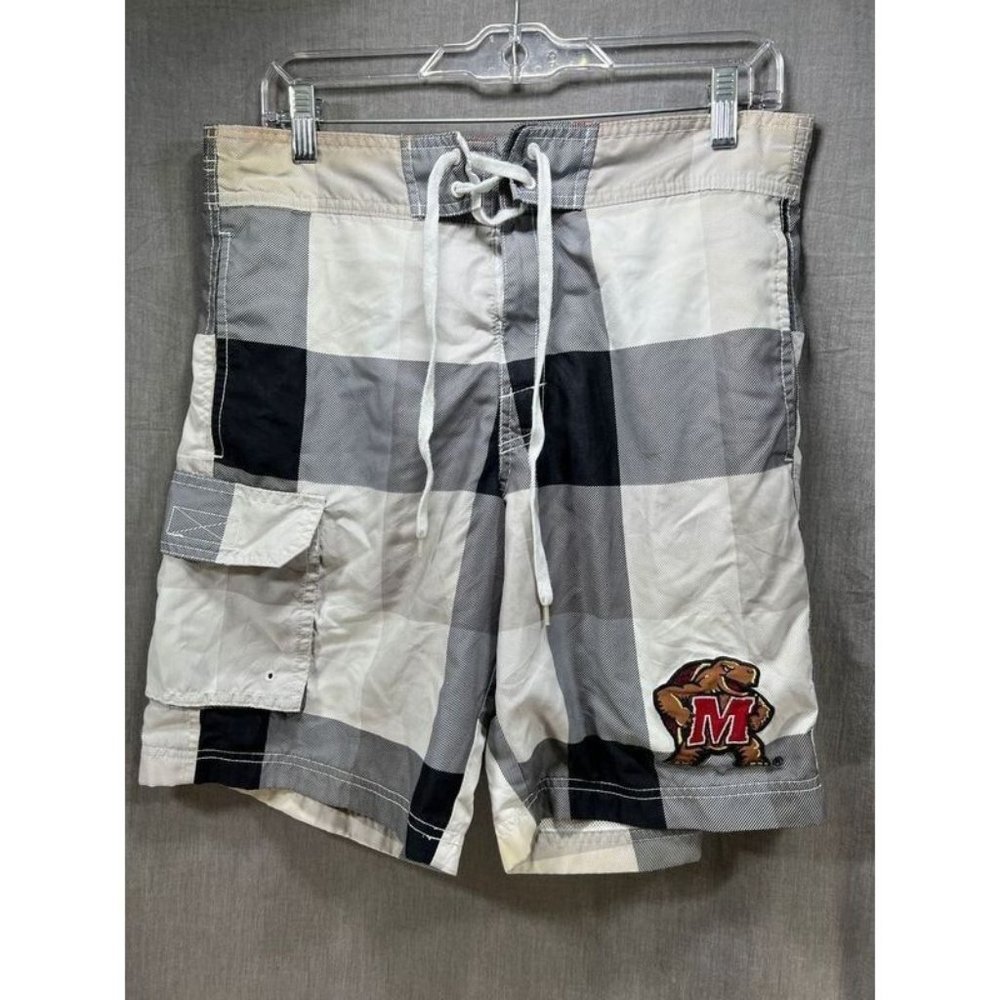 Maryland Terps‎ Swim Shorts Mens Small White Drawstrings Plaid Trunks Men.